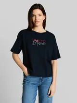 TOM TAILOR Damen T-Shirt mit Schriftzug, blau, Uni – Bild 4
