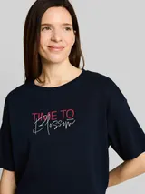TOM TAILOR Damen T-Shirt mit Schriftzug, blau, Uni – Bild 6
