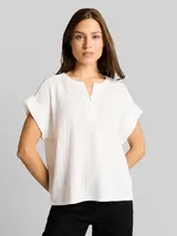TOM TAILOR Damen Crinkle T-Shirt, weiß, Uni – Bild 4