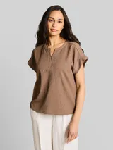 TOM TAILOR Damen Crinkle T-Shirt, braun, Uni – Bild 4