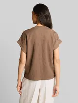 TOM TAILOR Damen Crinkle T-Shirt, braun, Uni – Bild 5