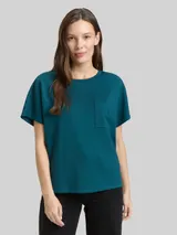 TOM TAILOR Damen Loose Fit Scuba T-Shirt mit Brusttasche, grün, Uni – Bild 4