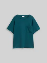 TOM TAILOR Damen Loose Fit Scuba T-Shirt mit Brusttasche, grün, Uni – Bild 3