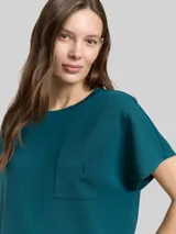 TOM TAILOR Damen Loose Fit Scuba T-Shirt mit Brusttasche, grün, Uni – Bild 6