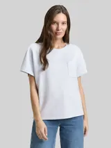 TOM TAILOR Damen Loose Fit Scuba T-Shirt mit Brusttasche, blau, Uni – Bild 4