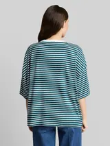 TOM TAILOR Damen Oversize T-Shirt mit Streifenmuster, grün, Gestreift – Bild 5