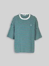 TOM TAILOR Damen Oversize T-Shirt mit Streifenmuster, grün, Gestreift – Bild 3