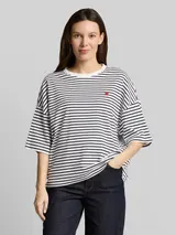 TOM TAILOR Damen Oversize T-Shirt mit Streifenmuster, weiß, Gestreift – Bild 4