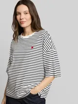 TOM TAILOR Damen Oversize T-Shirt mit Streifenmuster, weiß, Gestreift – Bild 6