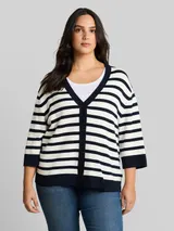 TOM TAILOR Damen Plus Size - Loose Fit Cardigan mit Streifenmuster, blau, Gestreift – Bild 4