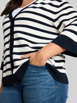 TOM TAILOR Damen Plus Size - Loose Fit Cardigan mit Streifenmuster, blau, Gestreift – Bild 6