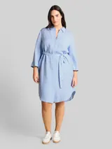 TOM TAILOR Damen Plus Size - Blusenkleid mit Leinenanteil, blau, Gestreift – Bild 4