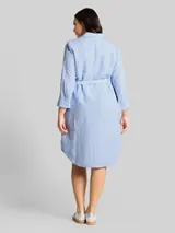 TOM TAILOR Damen Plus Size - Blusenkleid mit Leinenanteil, blau, Gestreift – Bild 5