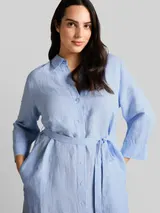 TOM TAILOR Damen Plus Size - Blusenkleid mit Leinenanteil, blau, Gestreift – Bild 6