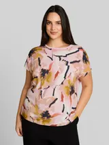 TOM TAILOR Damen Plus Size - T-Shirt im Material-Mix, rosa, Geblümt – Bild 4