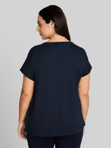 TOM TAILOR Damen Plus Size - T-Shirt im Material-Mix, blau, Gepunktet – Bild 5
