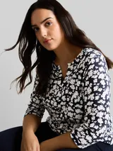 TOM TAILOR Damen Plus Size - Langarmshirt mit Muster, blau, Gemustert – Bild 6