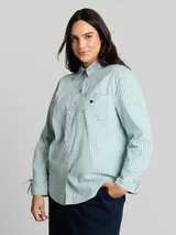 TOM TAILOR Damen Plus Size - Oversize Hemdbluse mit Herz-Stickerei, blau, Gestreift – Bild 4