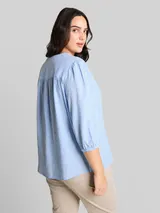 TOM TAILOR Damen Plus Size - Bluse mit Leinenanteil, blau, Gestreift – Bild 5