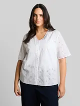 TOM TAILOR Damen Plus Size - Bluse mit Lochstickerei, weiß, Uni – Bild 4