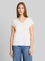 TOM TAILOR DENIM Damen T-Shirt aus Baumwolle, weiß, Meliert – Bild 4