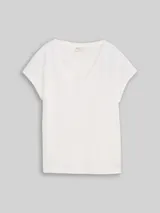 TOM TAILOR DENIM Damen T-Shirt aus Baumwolle, weiß, Meliert – Bild 3