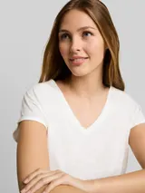 TOM TAILOR DENIM Damen T-Shirt aus Baumwolle, weiß, Meliert – Bild 6