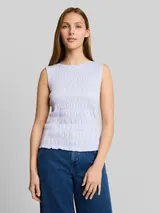 TOM TAILOR DENIM Damen Smock Top mit Stretch, blau, Uni – Bild 4