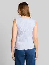 TOM TAILOR DENIM Damen Smock Top mit Stretch, blau, Uni – Bild 5