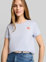 TOM TAILOR DENIM Damen T-Shirt mit Print, blau, Uni – Bild 6