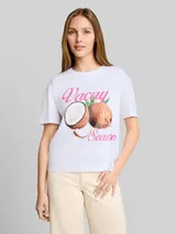 TOM TAILOR DENIM Damen Boxy Fit T-Shirt mit Print, weiß, Uni – Bild 4