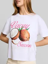 TOM TAILOR DENIM Damen Boxy Fit T-Shirt mit Print, weiß, Uni – Bild 6