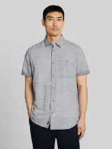 TOM TAILOR Herren Regular Fit Kurzarmhemd aus Baumwolle, blau, Meliert – Bild 4