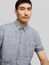 TOM TAILOR Herren Regular Fit Kurzarmhemd aus Baumwolle, blau, Meliert – Bild 6
