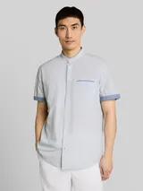 TOM TAILOR Herren Regular Fit Kurzarmhemd mit Stehkragen, weiß, Meliert – Bild 4