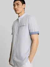 TOM TAILOR Herren Regular Fit Kurzarmhemd mit Stehkragen, weiß, Meliert – Bild 6