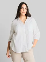 TOM TAILOR Damen Plus Size - Hemdbluse mit Leinenanteil, weiß, Uni – Bild 4