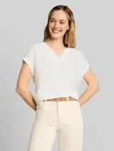 TOM TAILOR Damen Loose Fit Bluse mit V-Ausschnitt, weiß, Uni – Bild 4