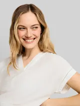 TOM TAILOR Damen Loose Fit Bluse mit V-Ausschnitt, weiß, Uni – Bild 6