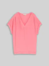 TOM TAILOR Damen Loose Fit Bluse mit V-Ausschnitt, rosa, Uni – Bild 3