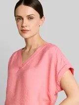 TOM TAILOR Damen Loose Fit Bluse mit V-Ausschnitt, rosa, Uni – Bild 6