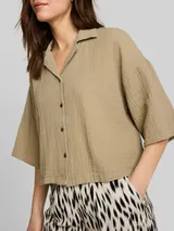 TOM TAILOR Damen Oversize Musselin Bluse aus Baumwolle, grün, Uni – Bild 6