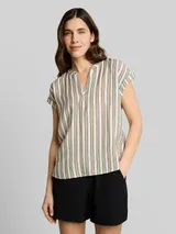 TOM TAILOR Damen Loose Fit Bluse mit V-Ausschnitt, grün, Gestreift – Bild 4
