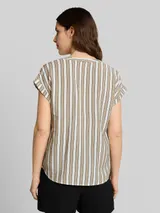 TOM TAILOR Damen Loose Fit Bluse mit V-Ausschnitt, grün, Gestreift – Bild 5