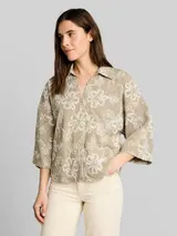 TOM TAILOR Damen Oversize Bluse mit Blumen-Stickereien, grün, Geblümt – Bild 4