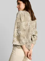 TOM TAILOR Damen Oversize Bluse mit Blumen-Stickereien, grün, Geblümt – Bild 6