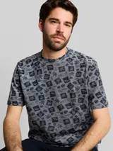 TOM TAILOR Herren Piqué T-Shirt mit Allover-Print, blau, Gemustert – Bild 6