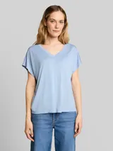 TOM TAILOR Damen T-Shirt mit V-Ausschnitt, blau, Uni – Bild 4
