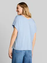 TOM TAILOR Damen T-Shirt mit V-Ausschnitt, blau, Uni – Bild 5