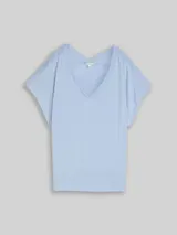 TOM TAILOR Damen T-Shirt mit V-Ausschnitt, blau, Uni – Bild 3